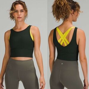 Lululemon Power‎ Pivot Tank Top Ribbed Rainforest Green LW1CKAS Small Reversible